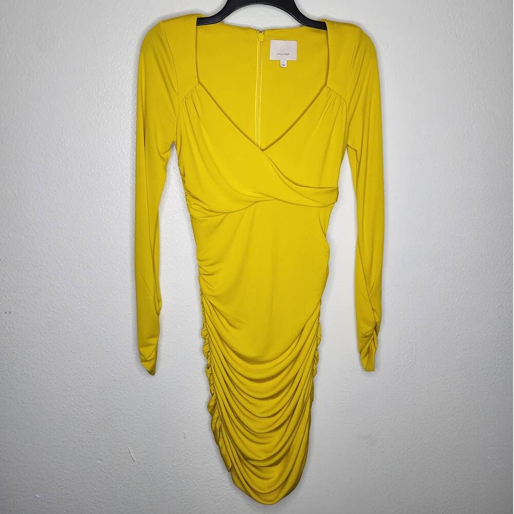Cinq a Sept Miah Dress in Pineapple Bright Yellow Long Sleeve - Picture 2 of 10